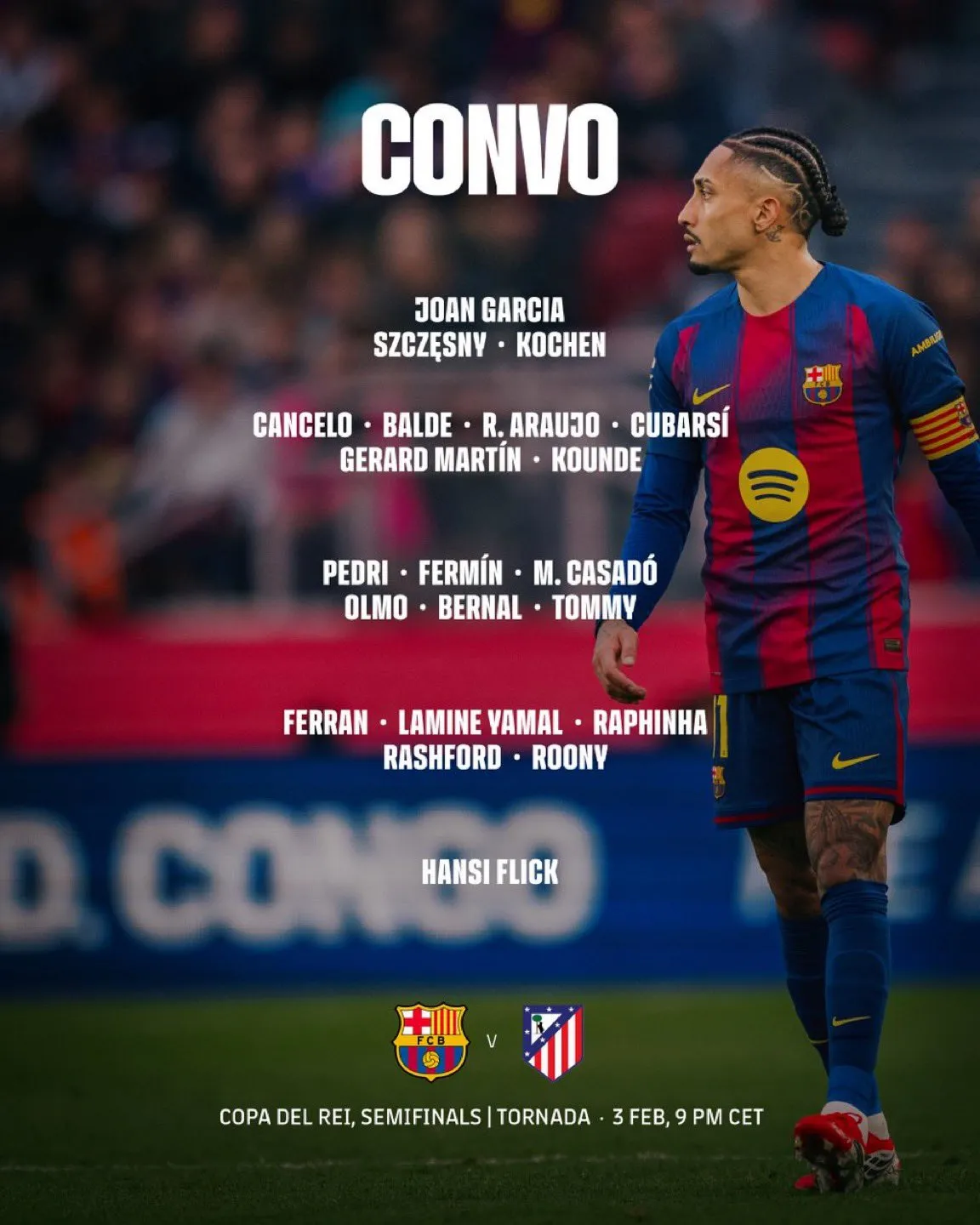 开云体育入口-巴萨vs马竞大名单：亚马尔领衔；德容，莱万，加西亚缺席